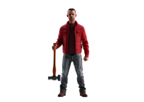 Man Holding a Hammer and Wearing a Red Jacket. Isolated on transparent background png