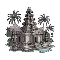 An illustration of a temple with palm trees vector