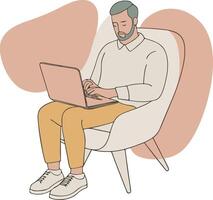 minimalist illustration of A man is sitting in a chair working on his computer vector