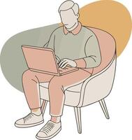 A minimalist illustration of A man is sitting in a chair working on his computer vector