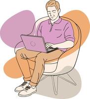 minimalist illustration of A man is sitting in a chair working on computer vector