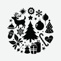 Collection of Christmas icons on white background. Christmas set of design elements silhouettes. vector