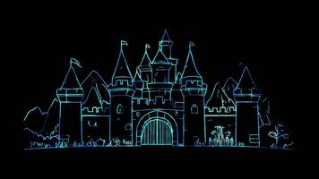 Neon frame effect, Playful Castle with a Drawbridge on black background video