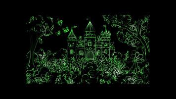 Neon frame effect, Playful Castle with a Drawbridge on black background video