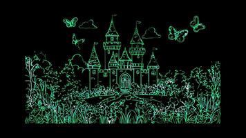 Neon frame effect, Playful Castle with a Drawbridge on black background video