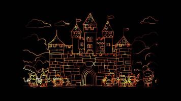 Neon frame effect, Playful Castle with a Drawbridge on black background video