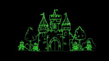Neon frame effect, Playful Castle with a Drawbridge on black background video