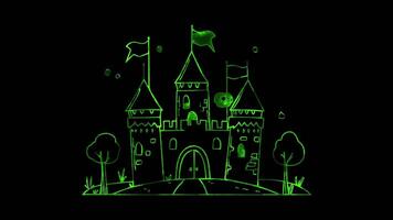 Neon frame effect, Playful Castle with a Drawbridge on black background video