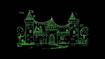 Neon frame effect, Playful Castle with a Drawbridge on black background video