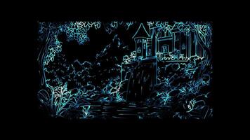 Neon frame effect, Playful Castle with a Drawbridge on black background video