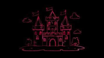 Neon frame effect, Playful Castle with a Drawbridge on black background video