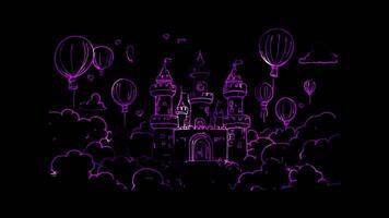 Neon frame effect, Playful Castle with a Drawbridge on black background video