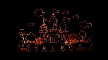 Neon frame effect, Playful Castle with a Drawbridge on black background video