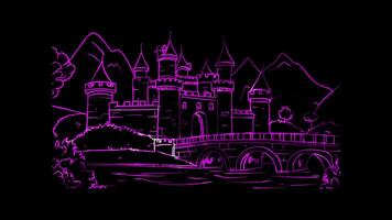 Neon frame effect, Playful Castle with a Drawbridge on black background video