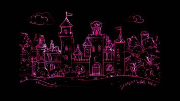 Neon frame effect, Playful Castle with a Drawbridge on black background video