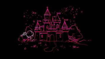 Neon frame effect, Playful Castle with a Drawbridge on black background video