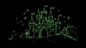 Neon frame effect, Playful Castle with a Drawbridge on black background video