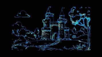 Neon frame effect, Playful Castle with a Drawbridge on black background video