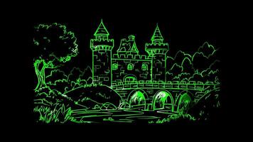 Neon frame effect, Playful Castle with a Drawbridge on black background video