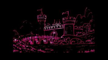 Neon frame effect, Playful Castle with a Drawbridge on black background video