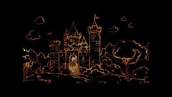 Neon frame effect, Playful Castle with a Drawbridge on black background video