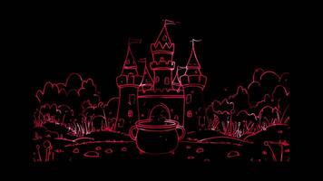 Neon frame effect, Playful Castle with a Drawbridge on black background video