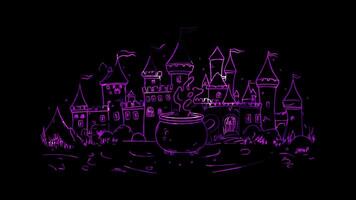 néon Cadre effet, de bonne humeur Château et la magie potion sur noir Contexte video