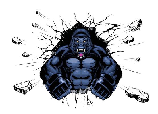 Roaring Angry Gorilla Ramming Through Broken wall