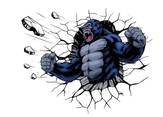 Roaring Gorilla Ramming Through Broken wall
