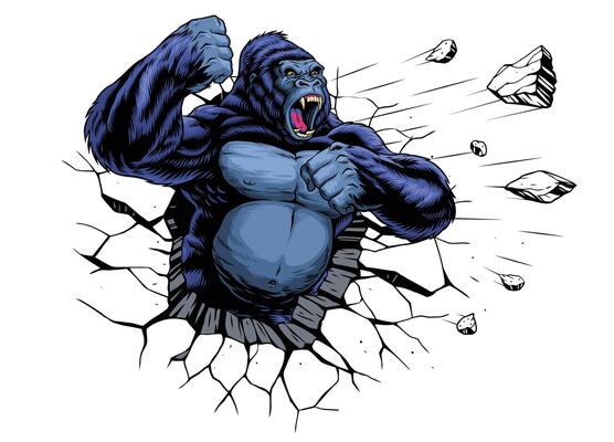 Angry Gorilla Ramming Through Broken wall