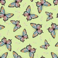 A seamless pattern featuring a butterfly on a yellow-green background, in the boho style. vector