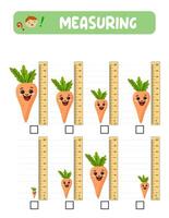 Measuring length with ruler. Education developing worksheet. practice sheets.Carrot measurement in centimeters. vector