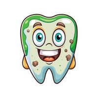 a cartoon tooth with a green and white face vector