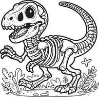 A dinosaur skeleton coloring page vector