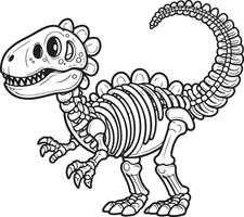 A dinosaur skeleton coloring page vector