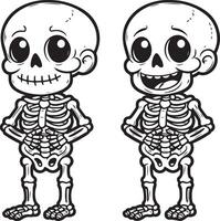 Two cartoon skeletons standing in front of each other vector
