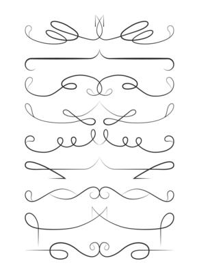Collection of elegant black swirl line dividers with flowing ornamental designs