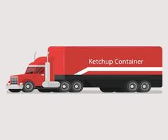 A red truck with the words ketchup container on it vector
