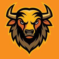 An angry bull head on an orange background vector