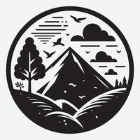 Rustic Mountain Silhouette with River for Camping and Hiking Branding vector