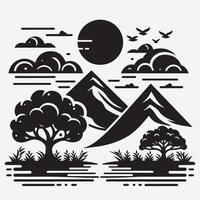 Captivating Mountain Silhouette with Nature and River for Adventure Projects vector