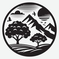 Rugged Mountain Silhouette with Tree for Outdoor Enthusiast Apparel Designs vector