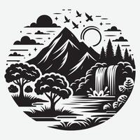 Dynamic Mountain Scene with River Trees for Outdoor Enthusiast Projects vector