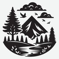 Captivating Mountain Scene with River Trees for Hiking and Adventure Themes vector