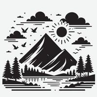 Dynamic Mountain Silhouette with Nature Elements for Outdoor Graphics vector