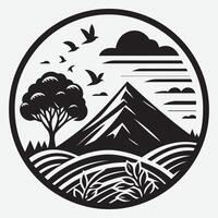 Artistic Mountain View with River Trees for Travel and Adventure Themes vector
