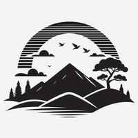 Awe-Inspiring Mountain View with River Trees for Hiking and Camping Apparel vector