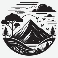 Scenic Escape Mountain View with River for Outdoor Enthusiast Branding vector