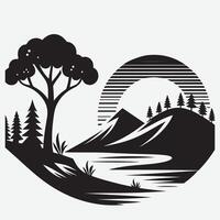 Captivating Mountain View with River Trees for Outdoor Adventure Graphics vector