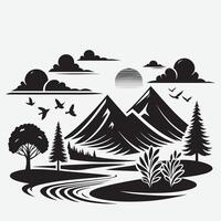 Captivating Scenic Mountain View with River Trees for Adventure Art vector